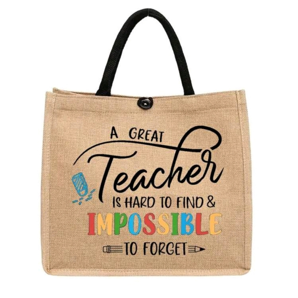 Graphic a great teacher is hard to find boho beachy tote bag teachers